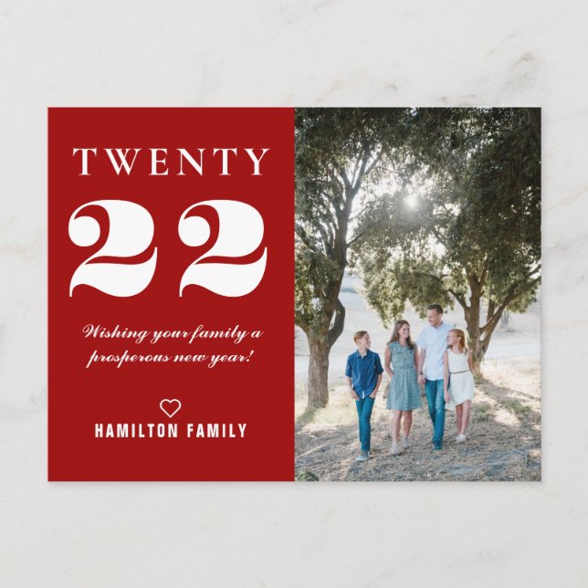 Typography Twenty Twenty Two New Year Photo Postcard (Front)