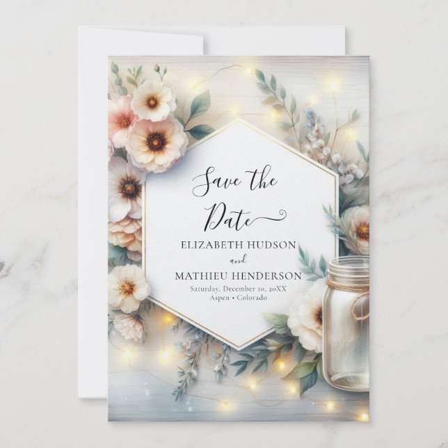 Typography Unique Mason Jar Wedding Save The Date (Front)