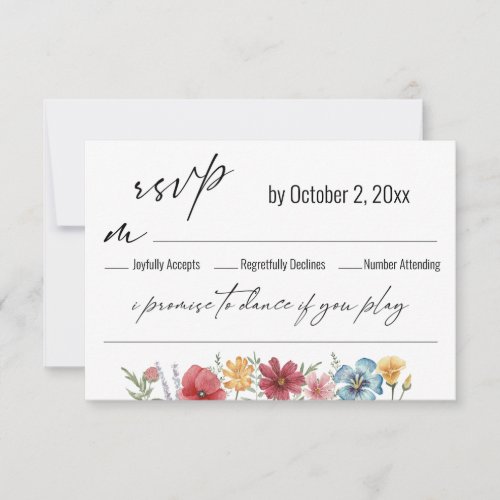 Typography Watercolor Wildflower Song Request RSVP Card