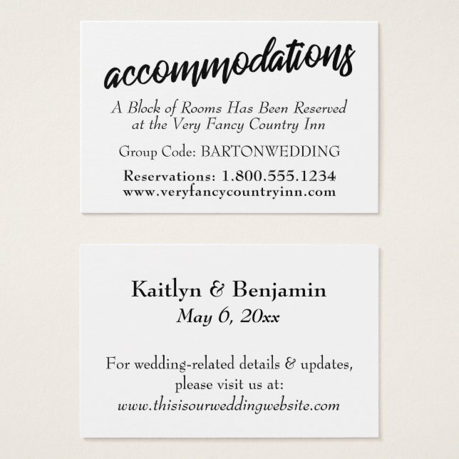 Typography Wedding Accommodations Insert Cards (Front & Back)