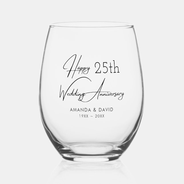 Typography Wedding Anniversary Stemless Wine Glass (Front)