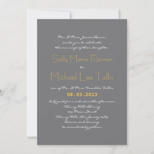 Typography Wedding Invitation in Gray and Yellow