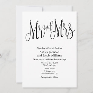 Typography wedding invitation. Mr and mrs invites