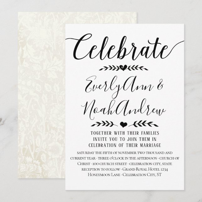 Typography Wedding Invitations (Front/Back)
