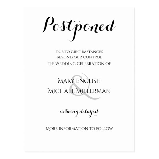 Typography Wedding Postponement Postcard
