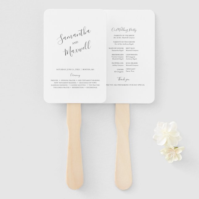 Typography Wedding Program Fan (Front and Back)
