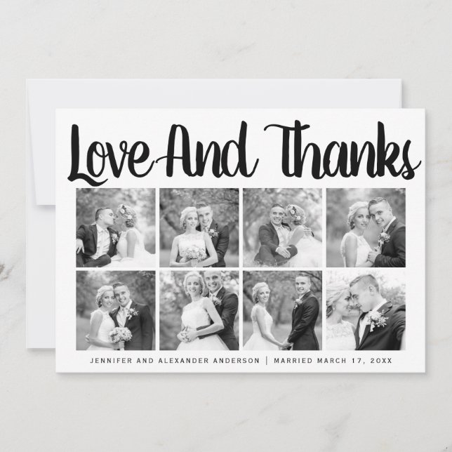 Typography wedding Thank You eight photo collage Card (Front)