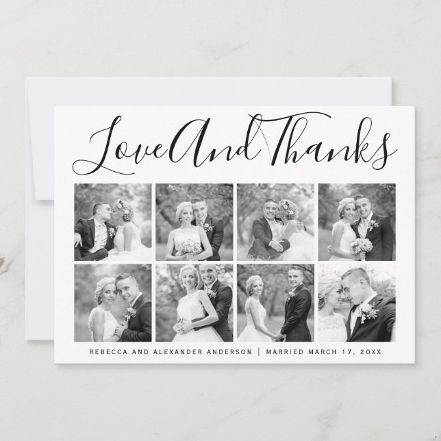 Typography wedding Thank You eight photo collage Card (Front)