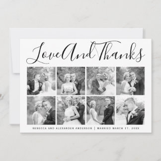 Typography wedding Thank You eight photo collage Card