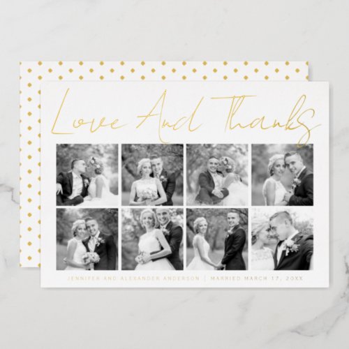 Typography wedding Thank You eight photo collage Foil Holiday Card
