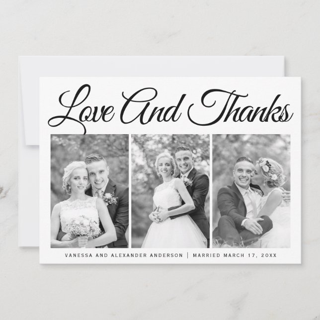 Typography wedding Thank You three photo collage Card (Front)