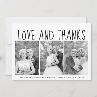 Typography wedding Thank You three photo collage Card