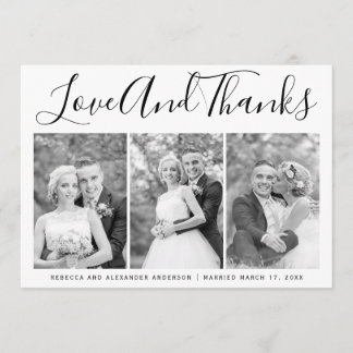 Typography wedding Thank You three photo collage Card
