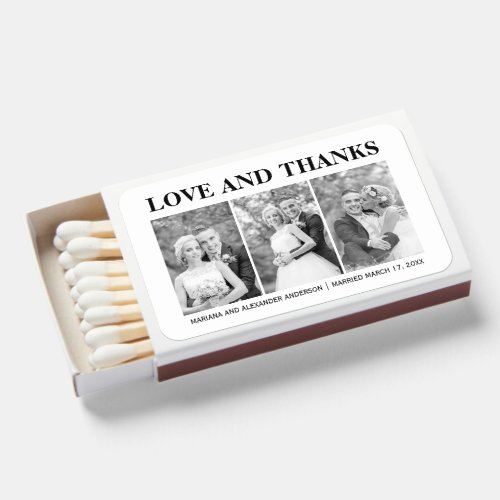 Typography wedding Thank You three photo collage Matchboxes