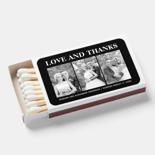 Typography wedding Thank You three photo collage  Matchboxes