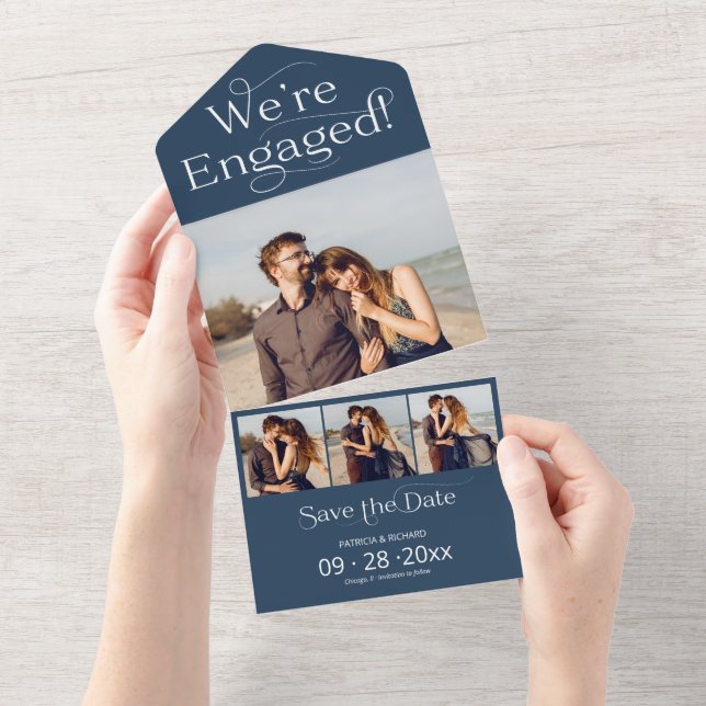 Typography We're Engaged Save The Date All In One  Invitation (Tearaway)