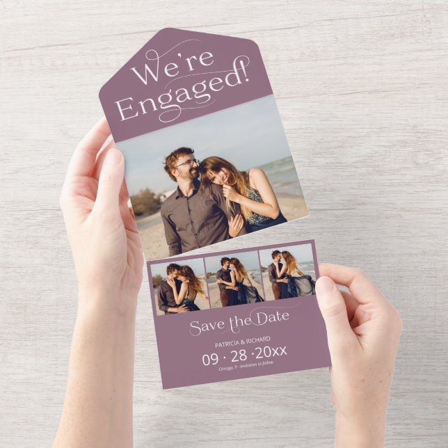 Typography We're Engaged Save The Date All In One Invitation (Tearaway)