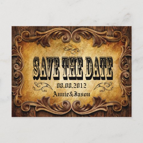 typography western country wedding save the date announcement postcard