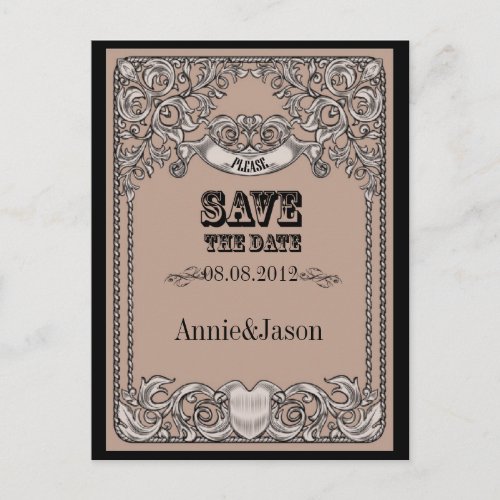 typography western country wedding save the date announcement postcard