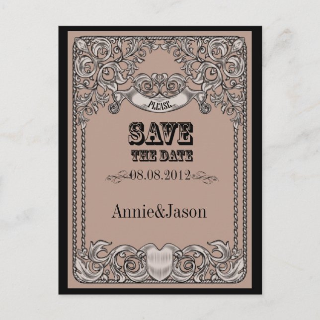 typography western country wedding save the date announcement postcard (Front)