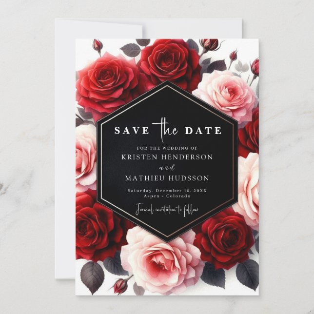 Typography Whimsical Crimson Red Wedding Save The Date (Front)