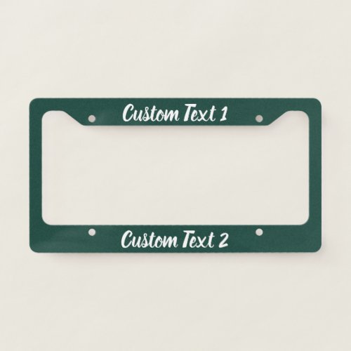 Typography White Script on Deep Green License Plate Frame
