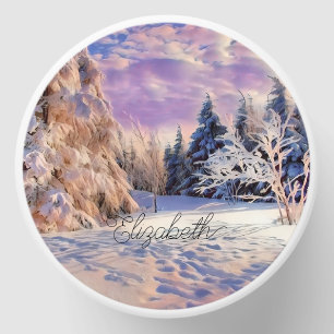 Typography Winter Scenery Purple Pink Watercolor Mini Candle Favors