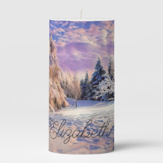 Typography Winter Scenery Purple Pink Watercolor Pillar Candle