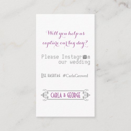 Typography with Instagram hashtag purple wedding Enclosure Card