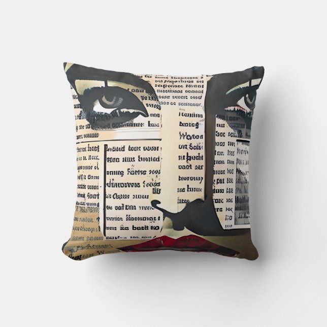 Typography Word Art Lady Eyes and Red Lips Throw Pillow (Front)