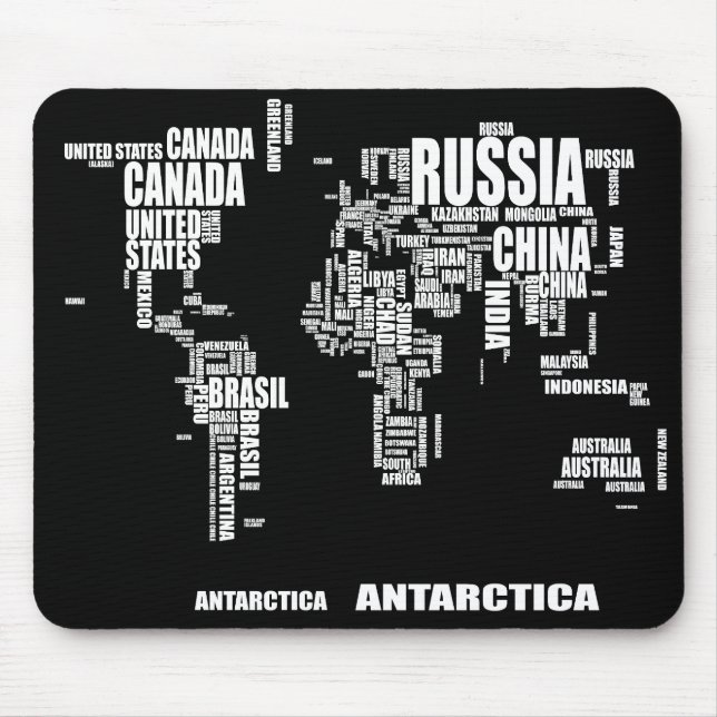 Typography World Map Mouse Pad (Front)