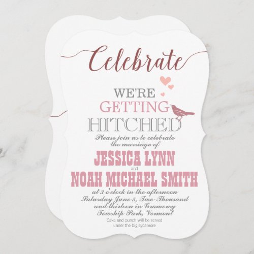 Typogrphy Dusty Pink Vintage Bird Pastel Wedding Invitation