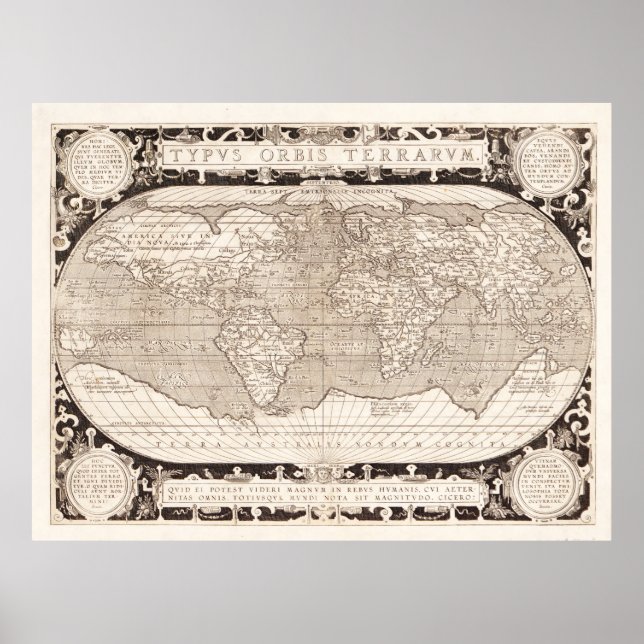 Typvs Orbis Terrarvm World Map by Ortelius (1628) Poster (Front)