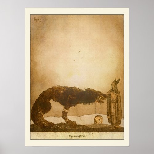 Tyr and Fenrir by John Bauer Poster