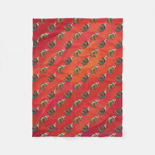 Tyrannosaurus Christmas Fleece Blanket (Front)