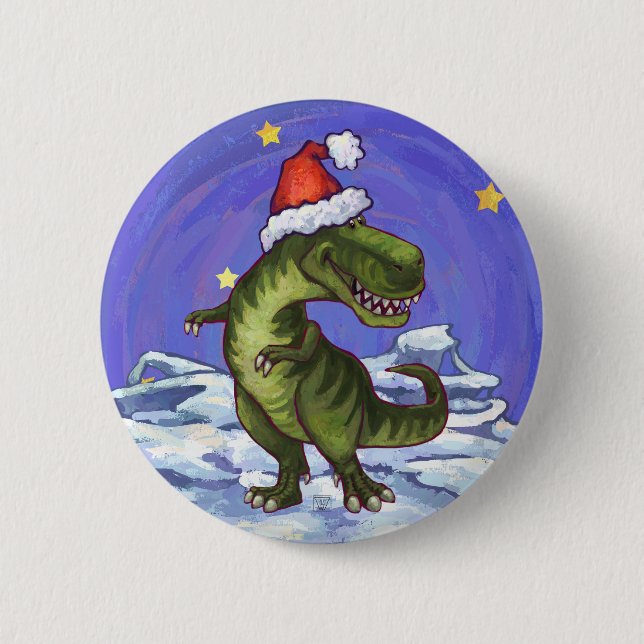 Tyrannosaurus Christmas Pinback Button (Front)