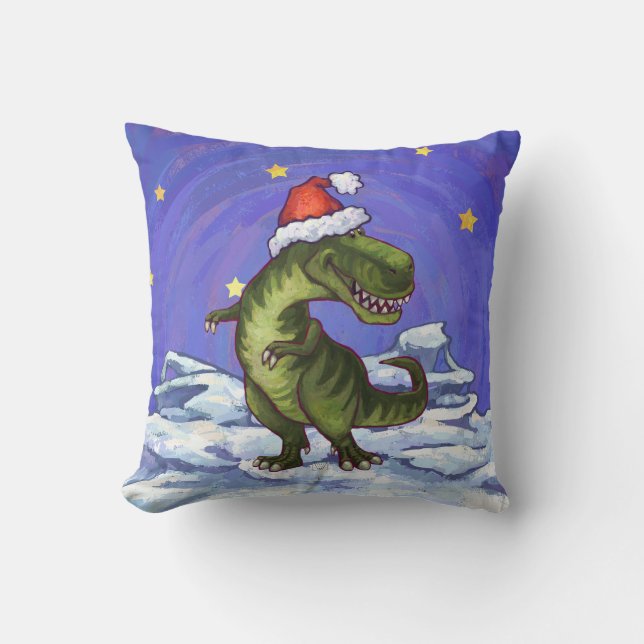 Tyrannosaurus Christmas Throw Pillow (Front)