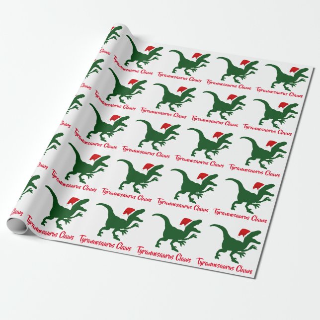 Tyrannosaurus Claws Christmas Wrapping Paper (Unrolled)