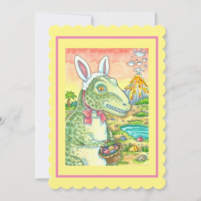 TYRANNOSAURUS,  CUTE T-REX, EASTER BUNNY DINO Flat Holiday Card (Front)