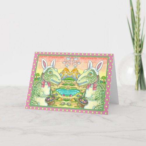 TYRANNOSAURUS  CUTE T_REX EASTER BUNNY DINO HOLIDAY CARD