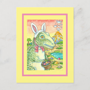 TYRANNOSAURUS, CUTE T-REX, EASTER BUNNY DINO HOLIDAY POSTCARD