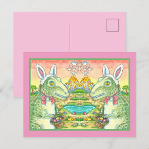 TYRANNOSAURUS,  CUTE T-REX, EASTER BUNNY DINO HOLIDAY POSTCARD