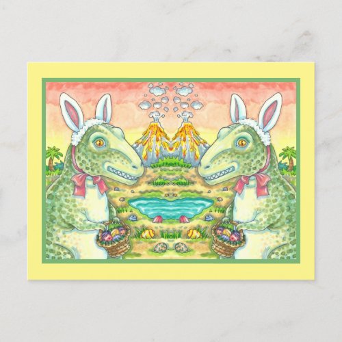 TYRANNOSAURUS  CUTE T_REX EASTER BUNNY DINO HOLIDAY POSTCARD