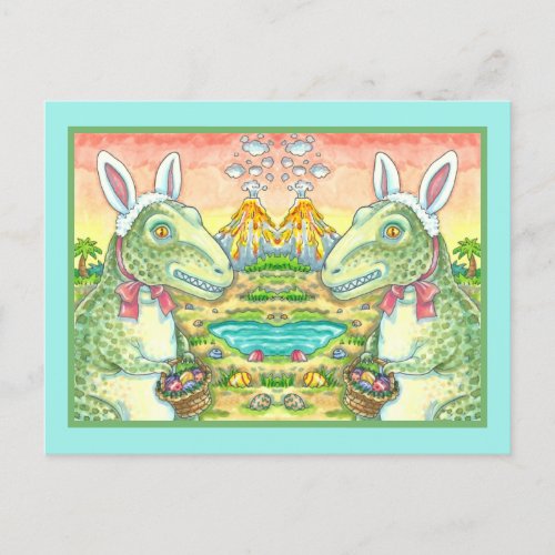 TYRANNOSAURUS  CUTE T_REX EASTER BUNNY DINO HOLIDAY POSTCARD