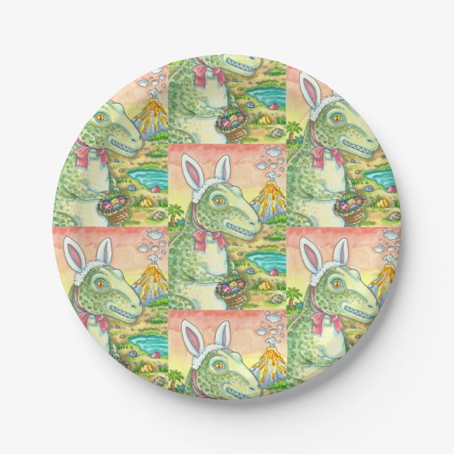 TYRANNOSAURUS,  CUTE T-REX, EASTER BUNNY DINO PAPER PLATES (Front)