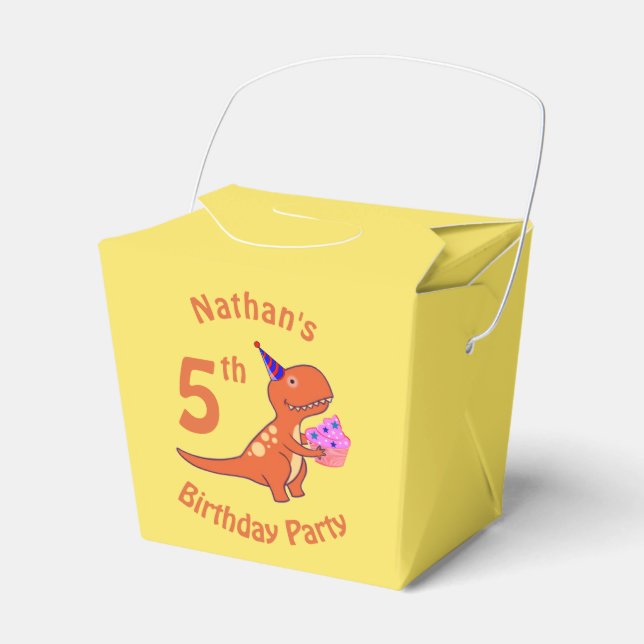 Tyrannosaurus Dinosaur Cartoon Birthday Favor Boxes (Front Side)