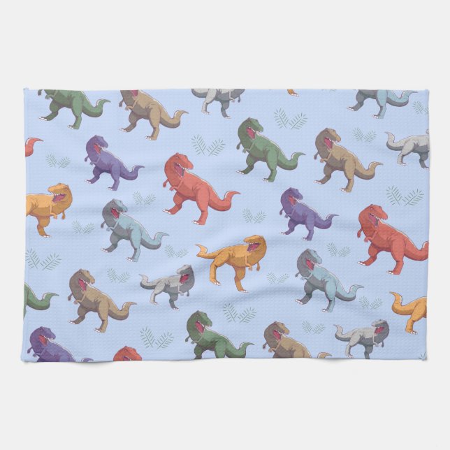 Tyrannosaurus Dinosaur dino Pattern Cute Summer Kitchen Towel (Horizontal)