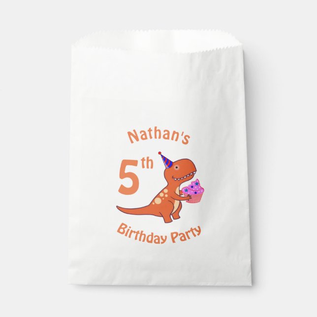 Tyrannosaurus Dinosaur Kids Birthday Favor Bag (Front)
