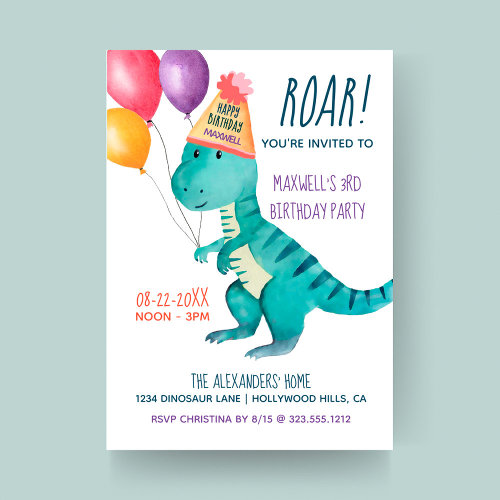 Tyrannosaurus Dinosaur Roar Kids Birthday Invitation