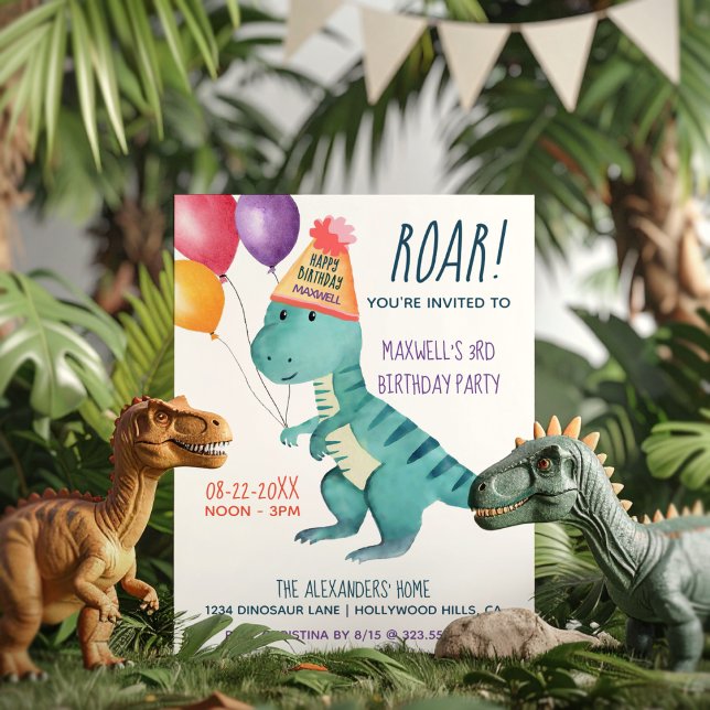 Tyrannosaurus Dinosaur Roar Kids Birthday Invitation (Creator Uploaded)